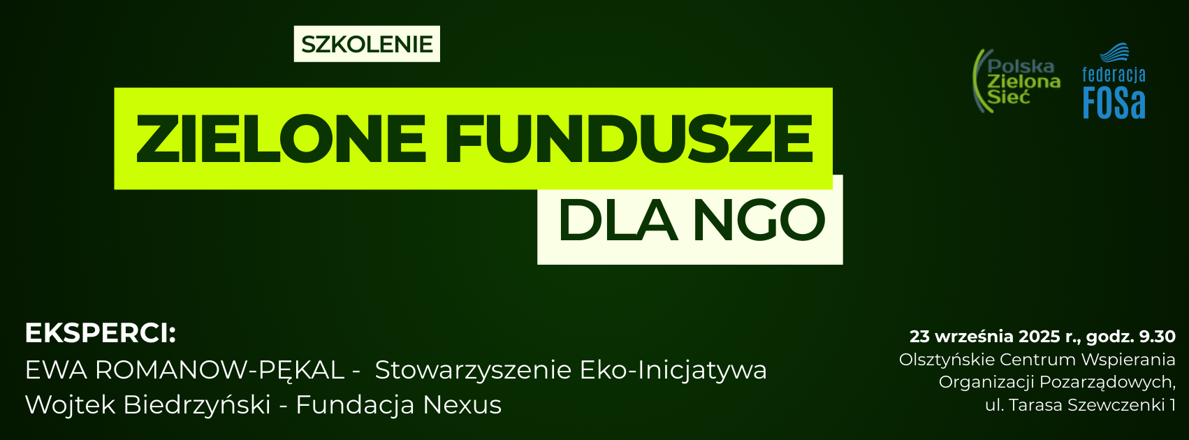 Szkolenie „Zielone Fundusze dla NGO”